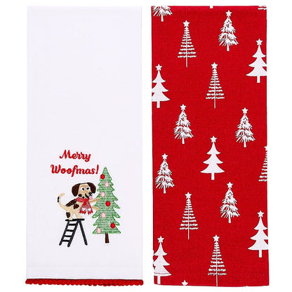 Set of 2 Puppy-Themed Embroidered Kitchen Towels