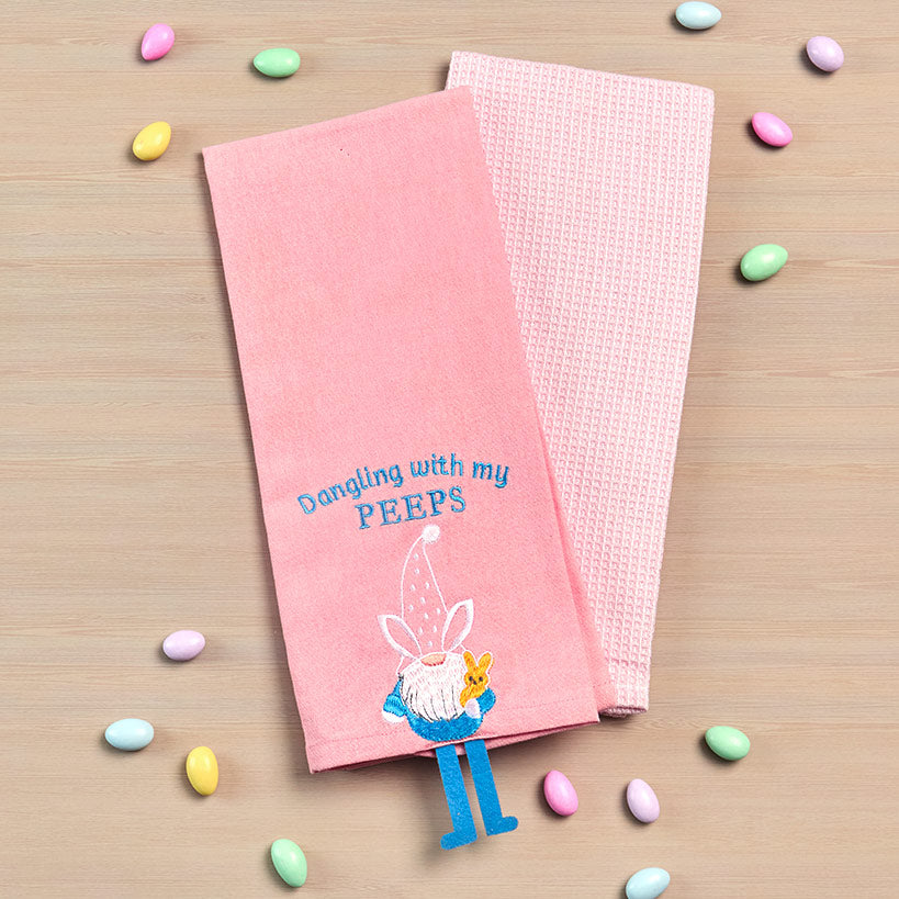 Embroidered Kitchen Towels Gnomes and Bunnies Set of 2#select-towel_dangling-with-my-peeps