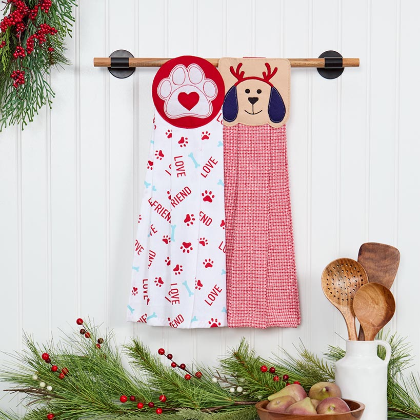Set of 2 Puppy-Themed Embroidered Kitchen Towels