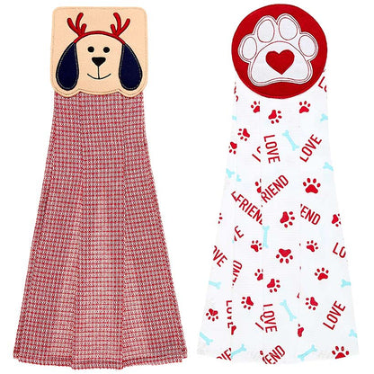 Set of 2 Puppy-Themed Embroidered Kitchen Towels