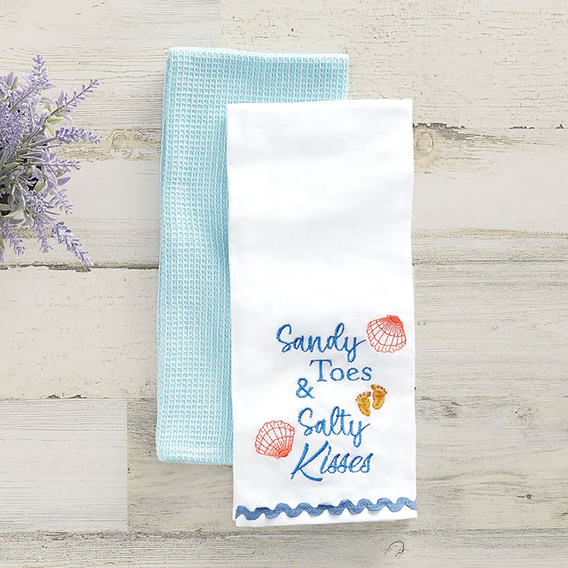Set of 2 Coastal Inspired Embroidered Kitchen Towels
