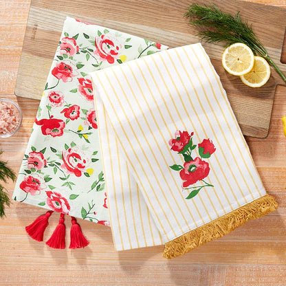 Striped Floral Set of 2 Kitchen Towels