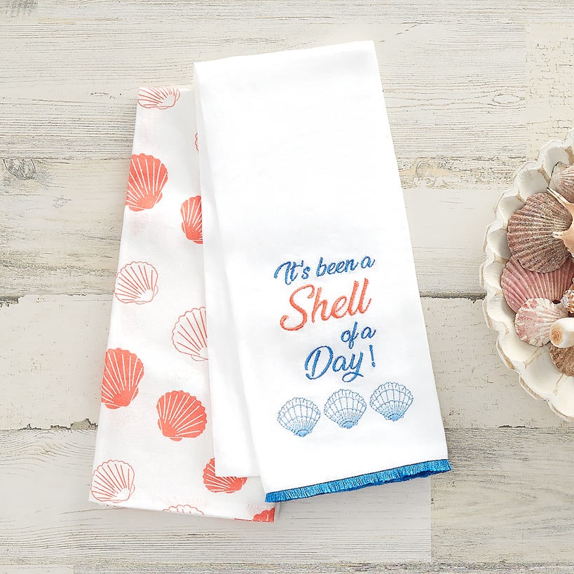Set of 2 Coastal Inspired Embroidered Kitchen Towels