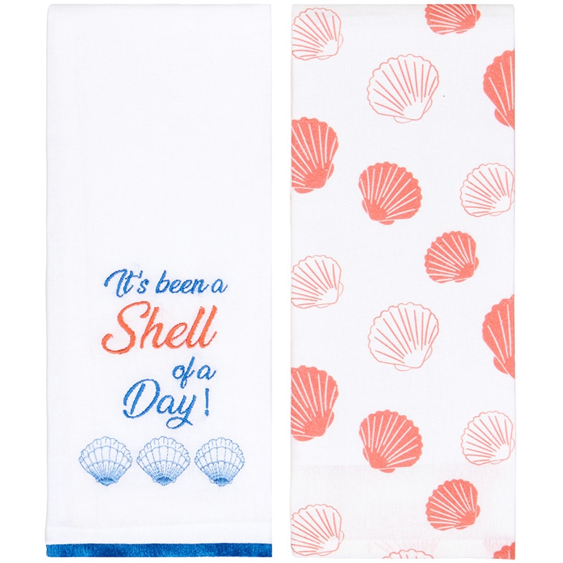 Set of 2 Coastal Inspired Embroidered Kitchen Towels
