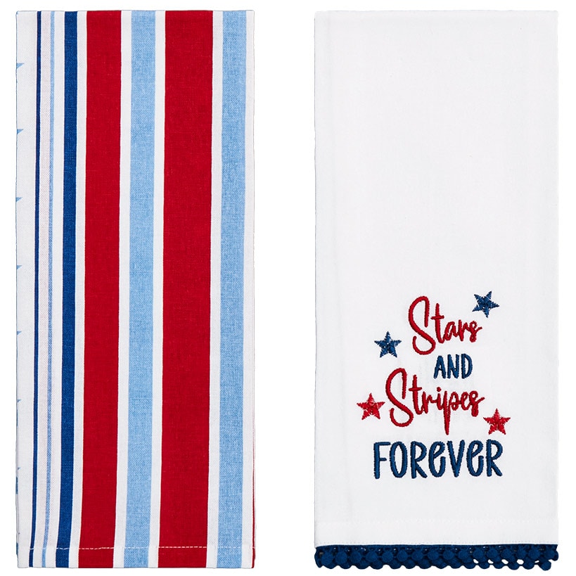 4th of July Themed Embroidered Kitchen Towels, Set of 2