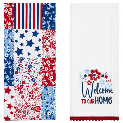 4th of July Themed Embroidered Kitchen Towels, Set of 2
