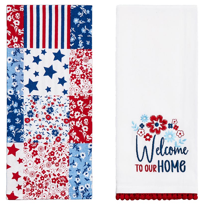 4th of July Themed Embroidered Kitchen Towels, Set of 2