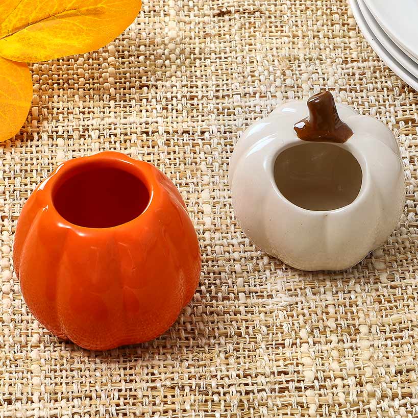 Fall Orange and White Pumpkin Toothpick Holders - Set of 2