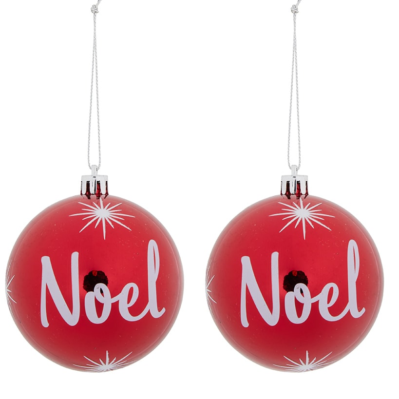 Sets of 2 Red Noel Ornaments