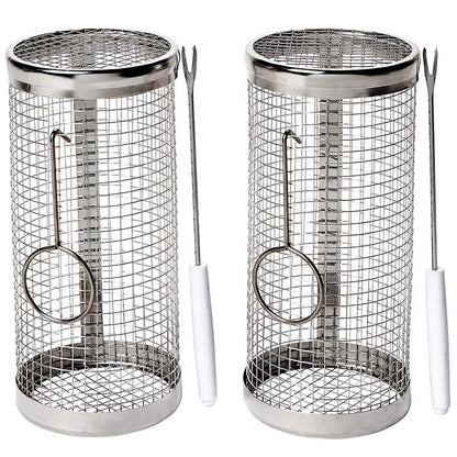 Rolling Grill Baskets with Roasting Forks - Set of 2