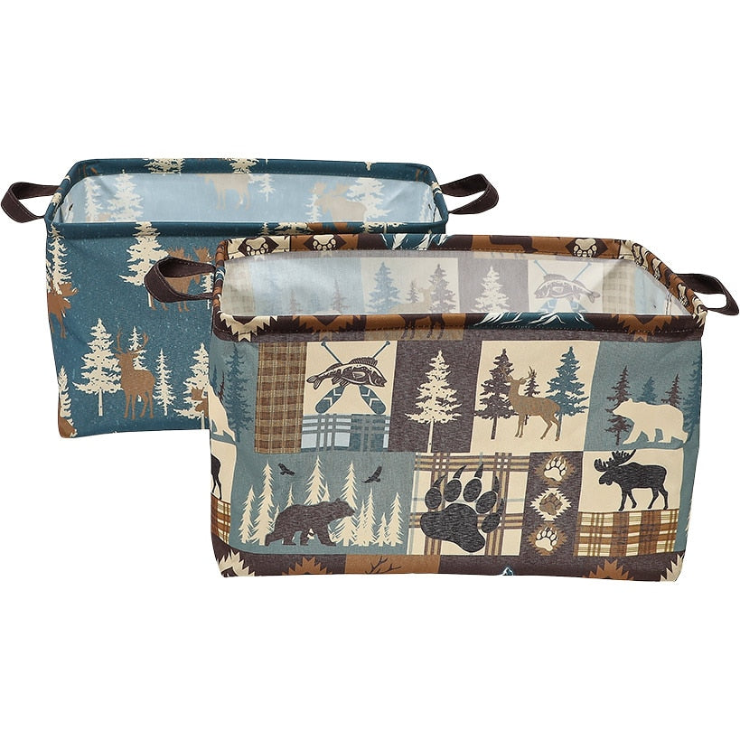 Rustic Printed Home Storage Decor Polyester Baskets Set of 2#select-basket_lodge-patchwork-&-moose