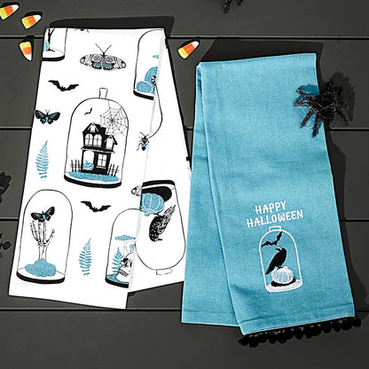 Set of 2 Skull and Ravens Embroidered Kitchen Towels