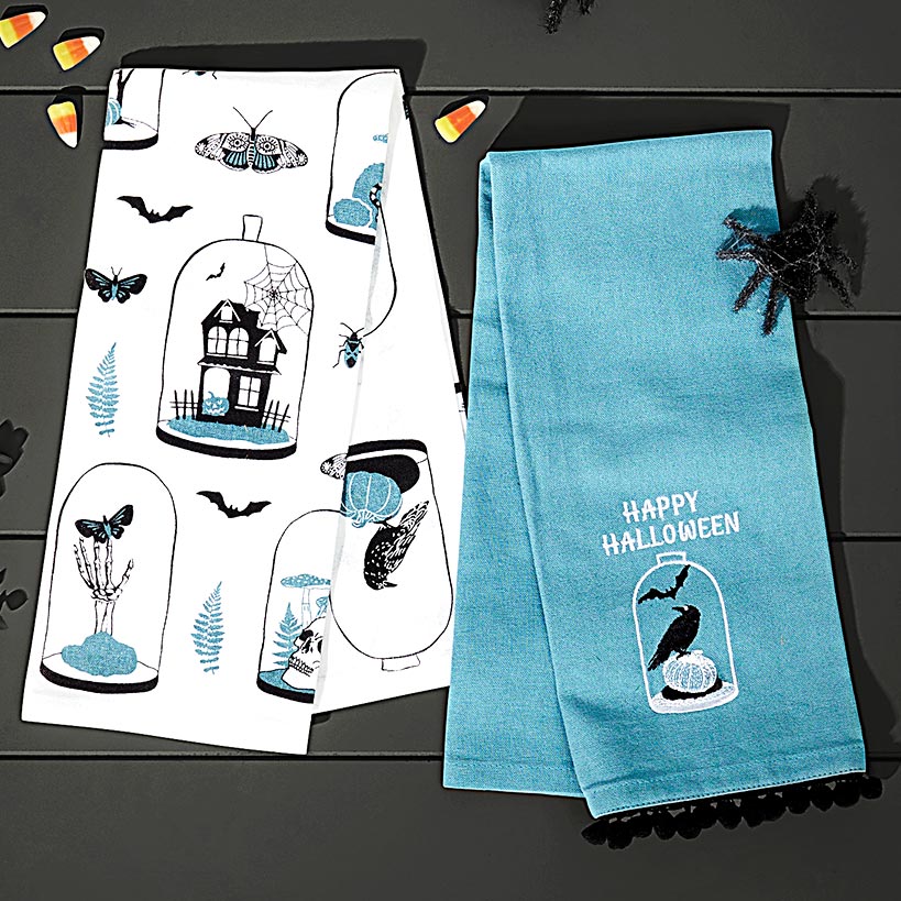 Set of 2 Skull and Ravens Embroidered Kitchen Towels