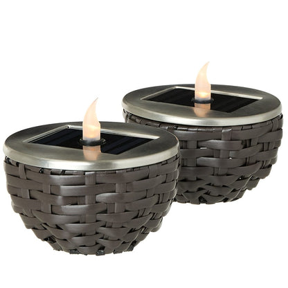Solar Rattan-Like Candle Flame Lamp - Set of 2