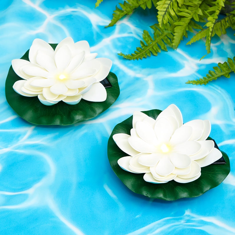 Solar Floating LED Flower Lights - Pink or White Set of 2#select-color_white