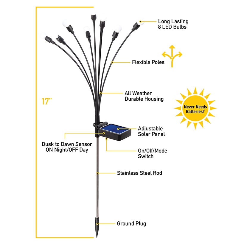 Sensor Brite® Solar Powered Adjustable Garden Firefly Lights-Set Of 2
