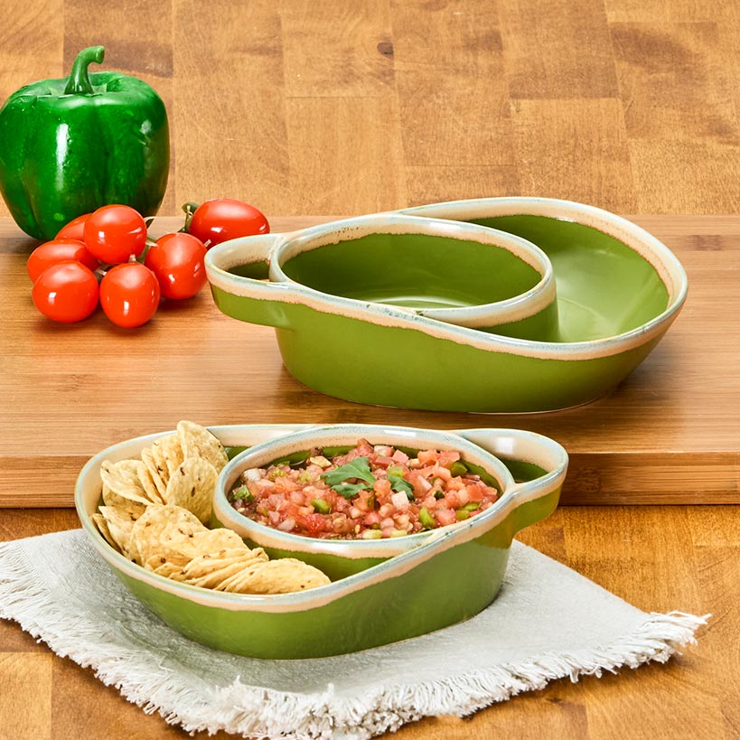 Stoneware Dual Compartment Soup & Side Bowl Set#select-color_light-green