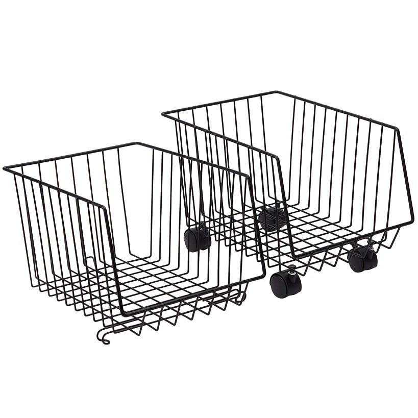 Metal Deep Stackable Storage Bins with Wheels - Kitchen or Bathroom