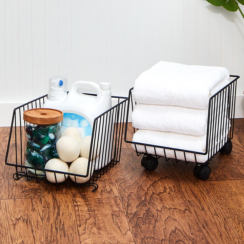 Metal Deep Stackable Storage Bins with Wheels - Kitchen or Bathroom