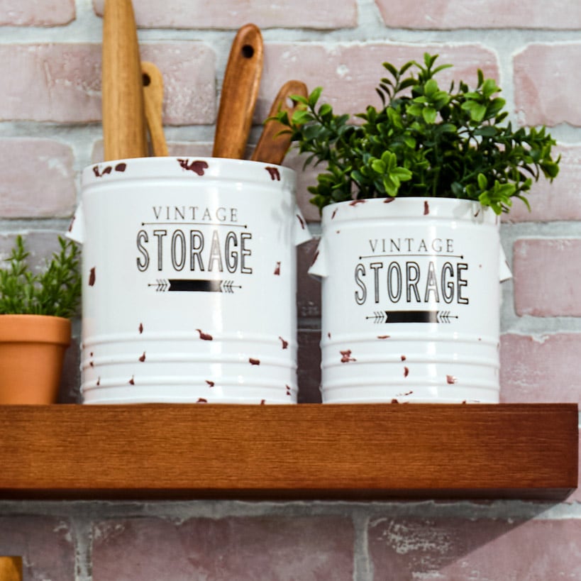 Vintage Metal Kitchen Storage Canisters - Set of 2