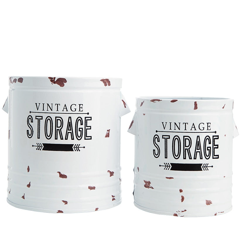 Vintage Metal Kitchen Storage Canisters - Set of 2