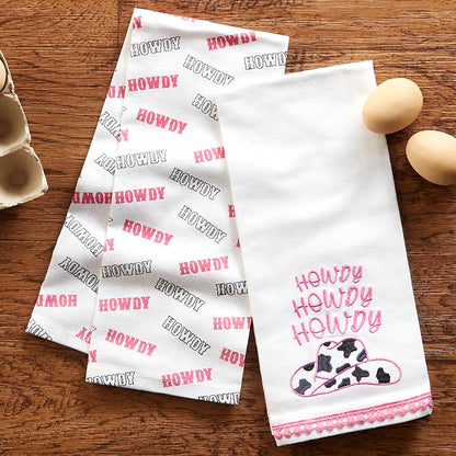 Cowgirl Themed Embroidered Kitchen Towels, Set of 2
