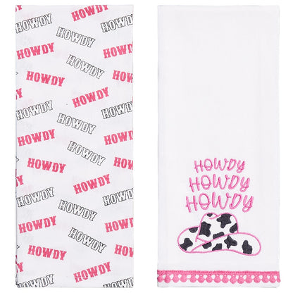 Cowgirl Themed Embroidered Kitchen Towels, Set of 2