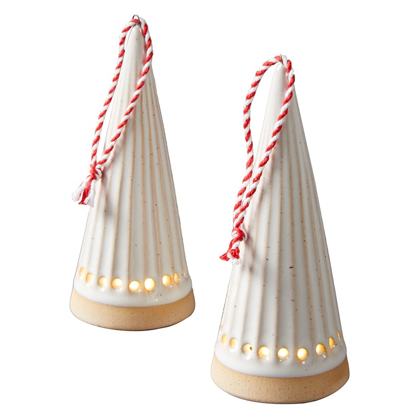 Sets of 2 Ceramic White Tree Ornaments
