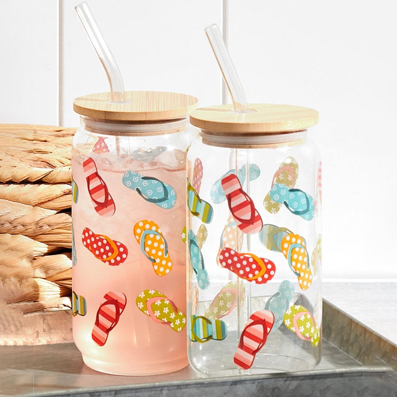 Glass Tumbler with Bamboo Lid and Straw - Set of 2 - 16oz#select-design_flip-flops
