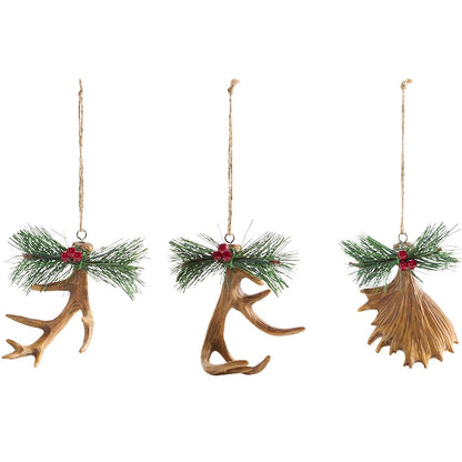 Set of 3 Antler Ornaments