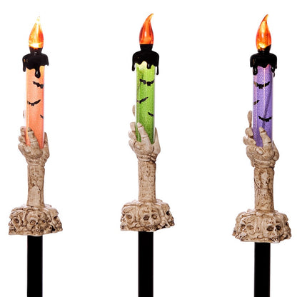 Set of 3 Solar Skeleton Hands with Candles Stakes