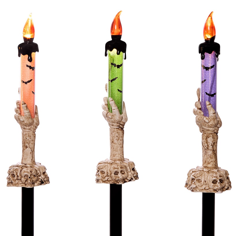 Set of 3 Solar Skeleton Hands with Candles Stakes