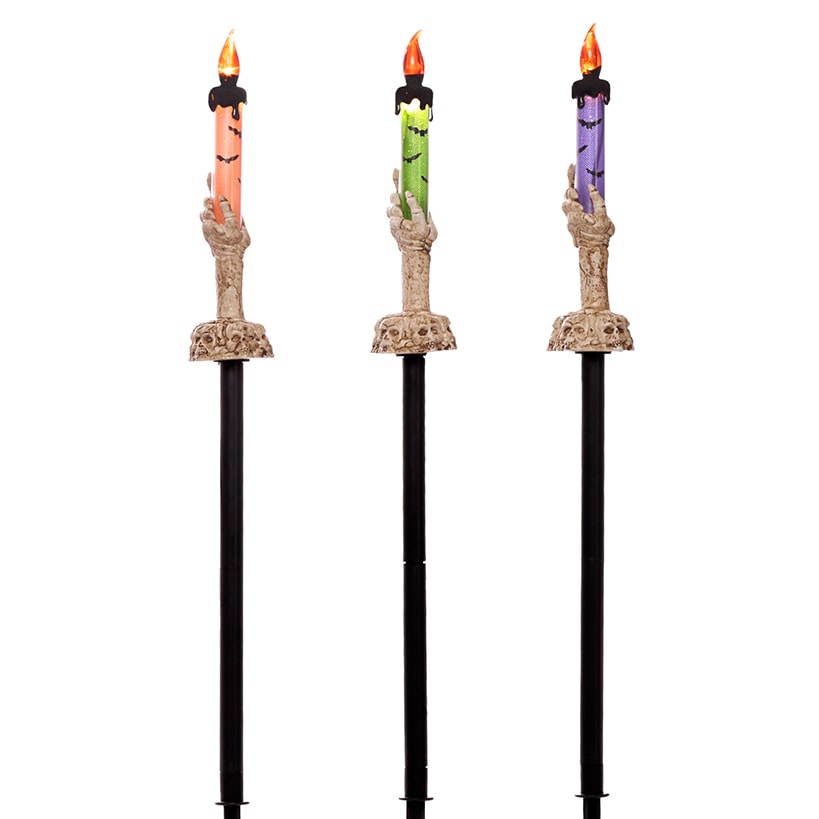 Set of 3 Solar Skeleton Hands with Candles Stakes