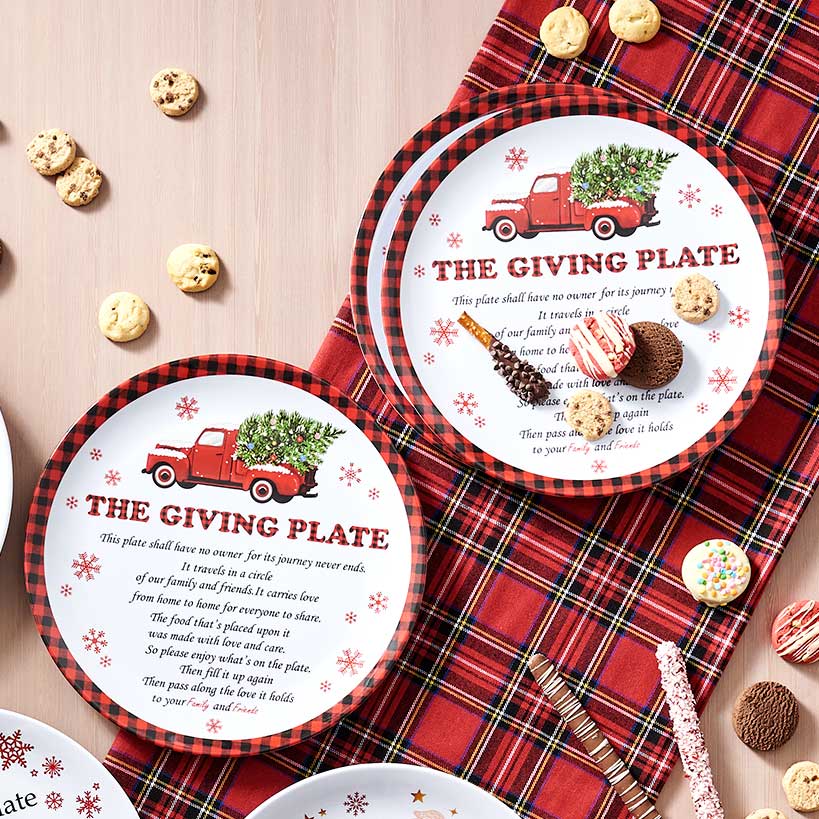 Christmas Red Truck Melamine Giving Plates 12" Dia Set of 3#select-design_red-truck