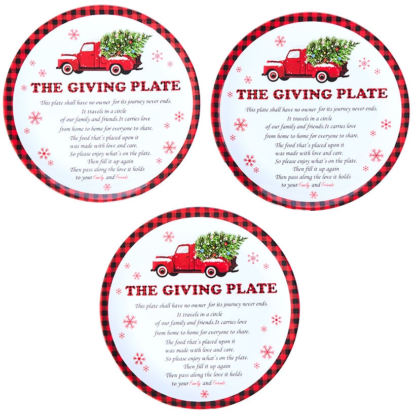 Christmas Red Truck Melamine Giving Plates 12" Dia Set of 3