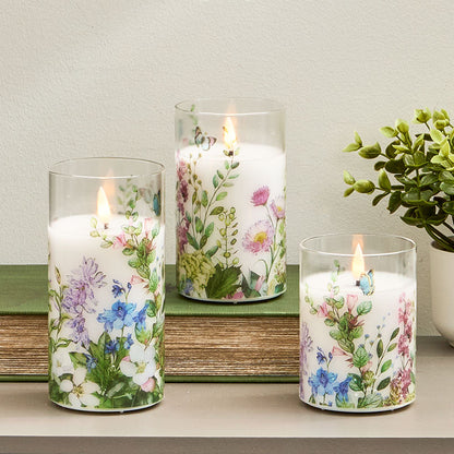 Candles LED In Glass Holder Lemon or Wildflower Set of 3