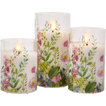 Candles LED In Glass Holder Lemon or Wildflower Set of 3