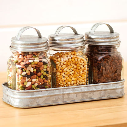 Set of 3 Glass Canisters in Tray