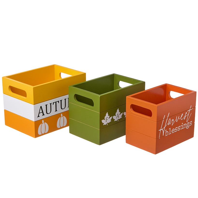 Set of 3 Harvest Wooden Boxes