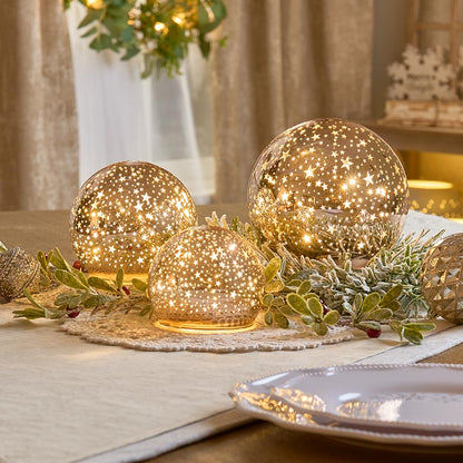 Set of 3 Holiday Light Cast Glass Globes