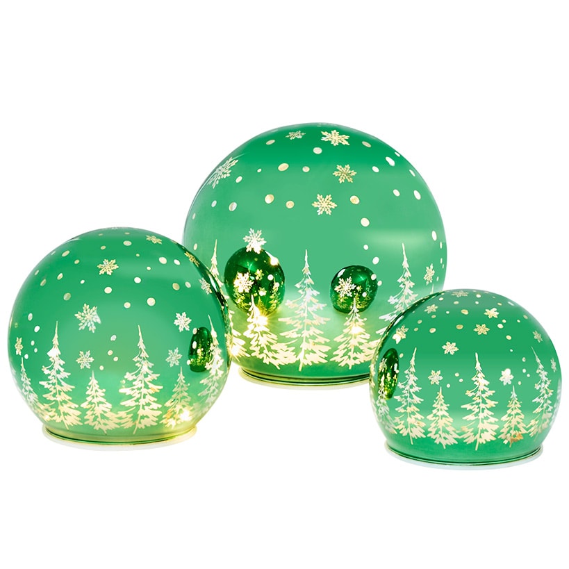 Set of 3 Holiday Light Cast Glass Globes
