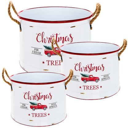 Set of 3 Antique Truck Christmas Trees Metal Planters