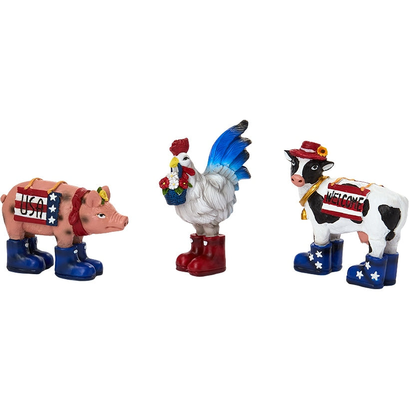 Americana Cow Pig And Rooster Set of 3 Tabletop Decor