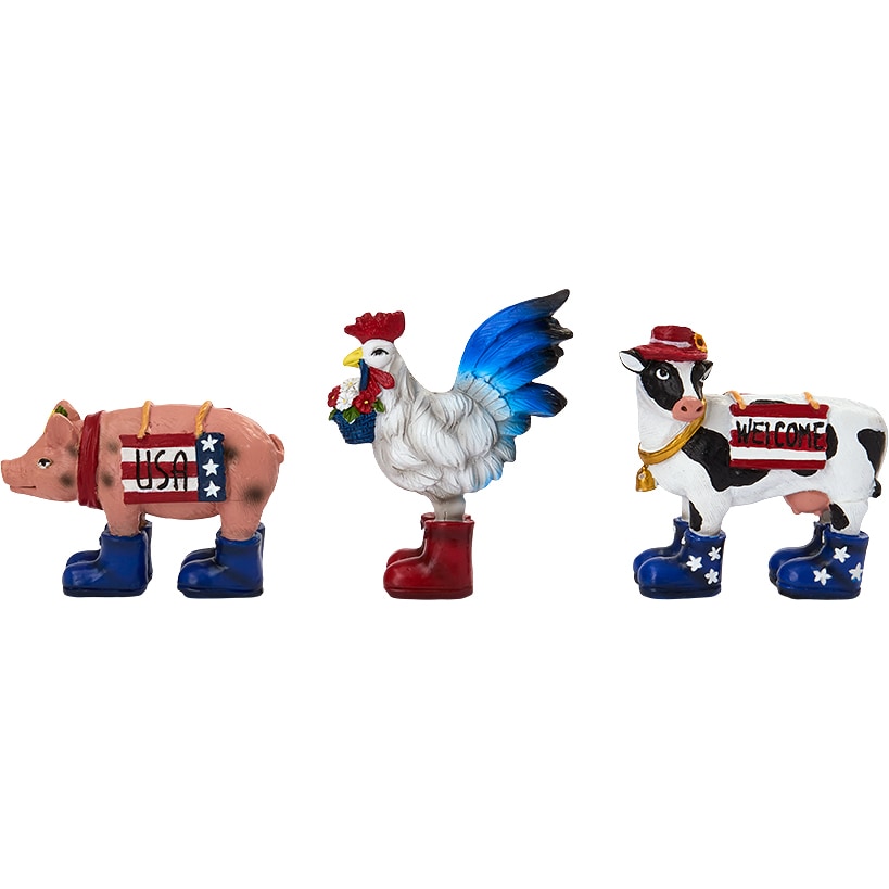 Americana Cow Pig And Rooster Set of 3 Tabletop Decor