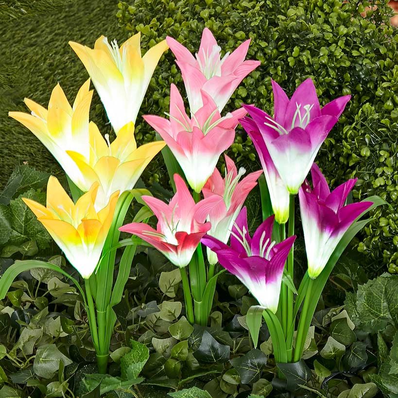 Solar Lily Garden Lights – Set of 3 Pink, Purple, and Yellow