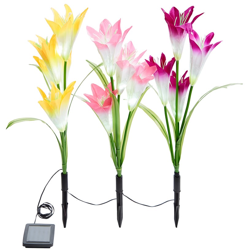 Solar Lily Garden Lights – Set of 3 Pink, Purple, and Yellow