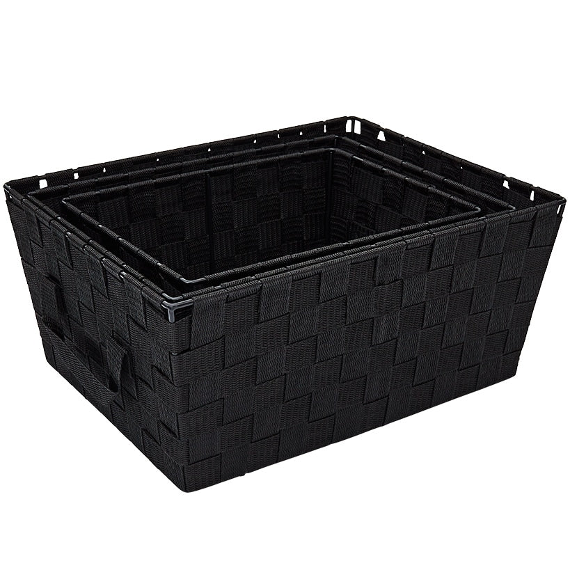 Whitmor Woven Storage Baskets in Black - Set of 3