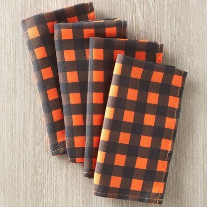Orange and Black and Buffalo Check Napkins Set of 4