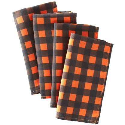 Orange and Black and Buffalo Check Napkins Set of 4