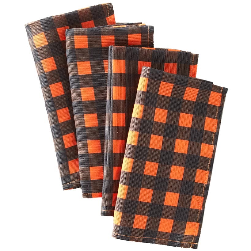 Orange and Black and Buffalo Check Napkins Set of 4